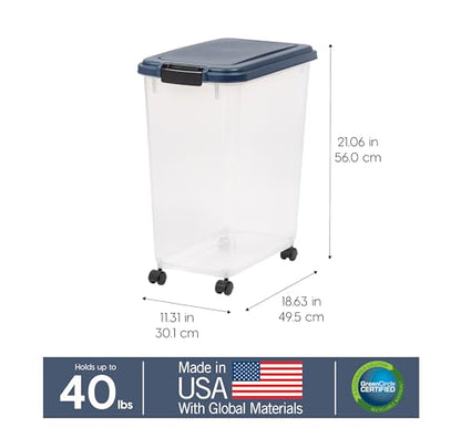 IRIS USA Dog Food Storage Container, Up to 40 lbs, Navy, Made in USA - color: Navy, size: 40 lbs