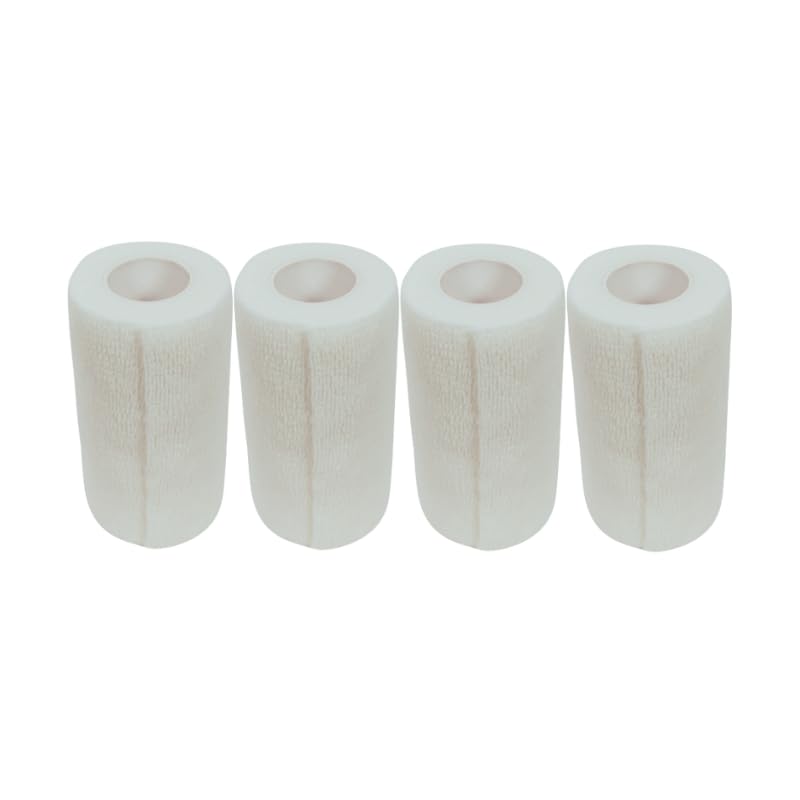 4" Cohesive Flexible Bandage Wrap – White - Pack of 4 | Self-Adherent Vet Tape for Animal Wound Care, Wrapping, and Support – Non-Slip, Breathable, Flexible Bandage for Livestock - color: White