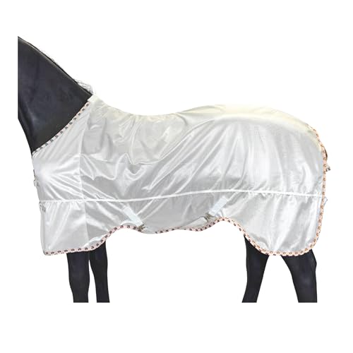 BARN & STABLE Breathable and UV Protective Tear-Resistant Mesh Horse Fly Sheet Comfy Equine Summer Sheet with Removable Web Leg Straps - color: White - Curvy Fit, size: 75 in