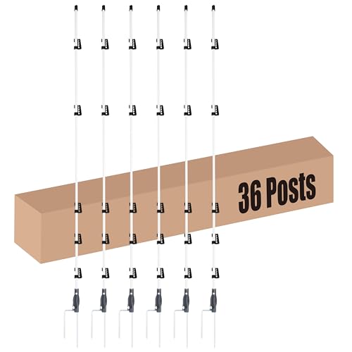 60'' Fiberglass Electric Fence Posts with Double Spikes for Animals, Garden Protection, etc. - 36 Posts Come with 180 Clips - size: 60" x 36 (180 Clips)