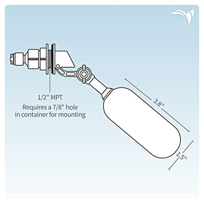 AquaticLife Auto Shut-Off Float Valve Kit for RO, RO/DI Reverse Osmosis System Units Water Filter Parts and Accessories | Automatically maintains reservoir water level by stopping purified-water flow when the container is full
