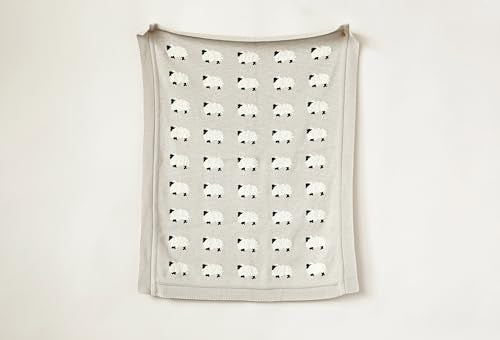 Creative Co-Op Grey Cotton Knit Sheep Blanket - color: Gray, size: 40" L x 32" W