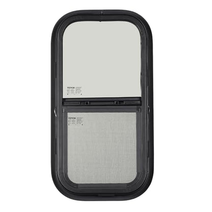 VEVOR Vertical RV Window, 12" W x 24" H Tinted Sliding Window with Net Screen & Trim Ring, Fit 15/16" - 1 3/4" Thickness Wall, RV Window Replacement for Teardrop Cargo Trailer Camper, DOT Approved - size: 12x24in, style: Vertical