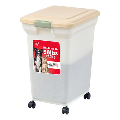 IRIS USA Dog Food Storage Container, Up to 58lbs, Almond/Pearl, Made in USA - color: Almond/Pearl, size: 58 lbs