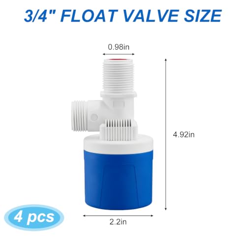 4Pcs 3/4" Automatic Float Valve, Nylon PA66 Water Level Control Valve