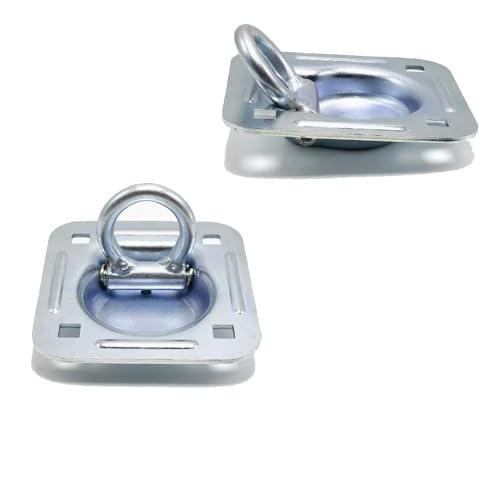 Recessed Tie Down D-Rings Anchor, 6000 lb. Capacity, Bolt-on with Backing Support Plates, for Flatbed Trailer/Truck, Pack of 4