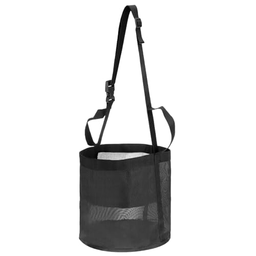 QWORK Horse Feed Bag Grain, Black PVC Mesh Horse Feeder with Adjustable Strap, (Fits Small to Full-Sized Horses)
