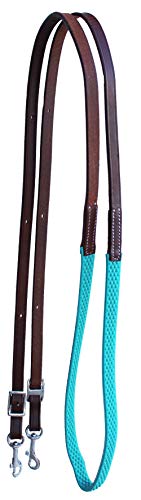 CHALLENGER Horse Western 8' Tan Leather Rubber Grip Contest Barrel Reins Black 805LR11BK - color: Brown/Teal