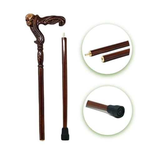 Hand Carved Wooden Walking Cane with Ergonomic Handle and Rubber Tip for Men and Women - Fashionable Unique Walking Stick for Seniors - 37 inch - style: Skull