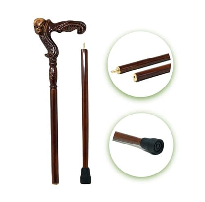 Hand Carved Wooden Walking Cane with Ergonomic Handle and Rubber Tip for Men and Women - Fashionable Unique Walking Stick for Seniors - 37 inch - style: Skull
