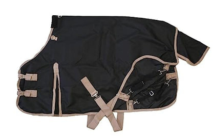 AJ Tack 1200D Waterproof Winter Pony Blanket - 300g Heavyweight Turnout with Fleece Collar, Shoulder Gussets & Tail Flap - Black 60" - color: Black, size: 60 Inches