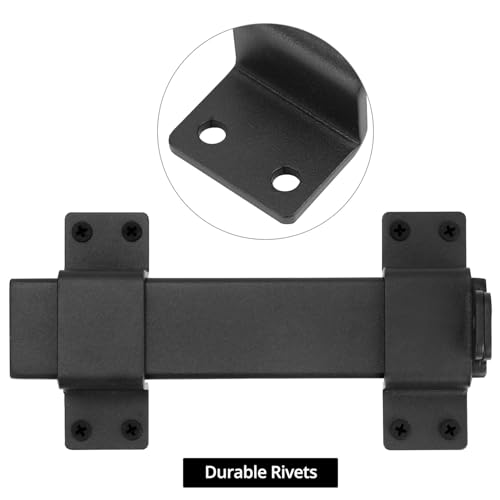QWORK Slide Gate Latch, 2 Sets Heavy Duty Latch Lock with Padlock Hole, Powder-Coated Forged Steel, for Wooden Fences, Barn Door Lock, Fence Gate, Outdoor Latches, Black - size: 2 Pack