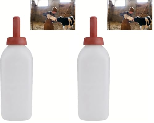 Calf Bottle with Nipple 2 Quart Plastic Milk Feeder for Calves Lambs Goats Farm Animal Nurser and Livestock Cow Feeding Kit (Pack of 2) - size: 2L (Pack of 2)