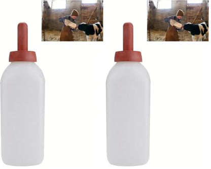 Calf Bottle with Nipple 2 Quart Plastic Milk Feeder for Calves Lambs Goats Farm Animal Nurser and Livestock Cow Feeding Kit (Pack of 2) - size: 2L (Pack of 2)