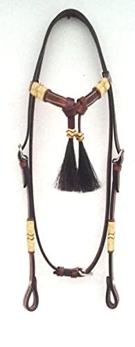 Western Horse Headstall Pony Size – Adjustable Hand Braided Genuine Leather Bridle with Brown Rawhide Knotting Futurity Knot Black Color Hair Tassels, Western Riding Tack, Dark Brown (Pony Size) - size: Pony