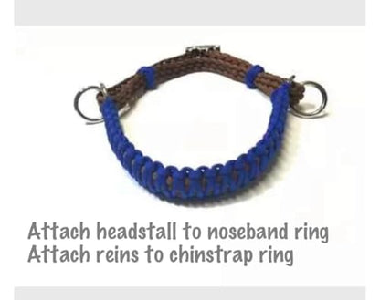 side pull hackamore with a whoa bitless bridle attachment horse tack royal blue