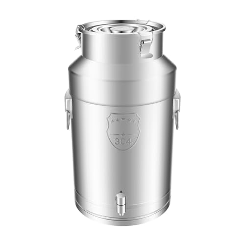 35L Stainless Steel Milk Can, Heavy Duty Food Storage & Transport Container for Dairy, Wine, Grains, Ideal for Home, Farm & Commercial Use, With a Faucet - size: 9.24Gallon