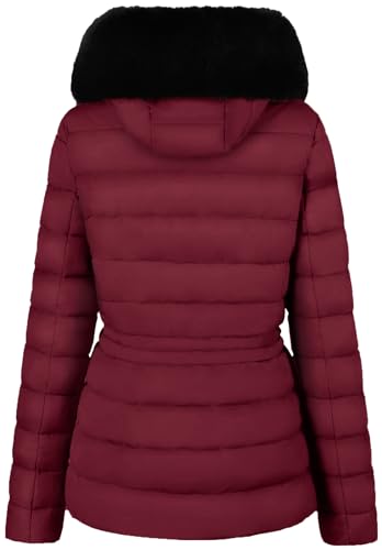 BodiLove Women's Fur Hooded Thickened Jacket with Fleece Lining - color: Burgundy-w/ Velvet Fur Trim, size: Small