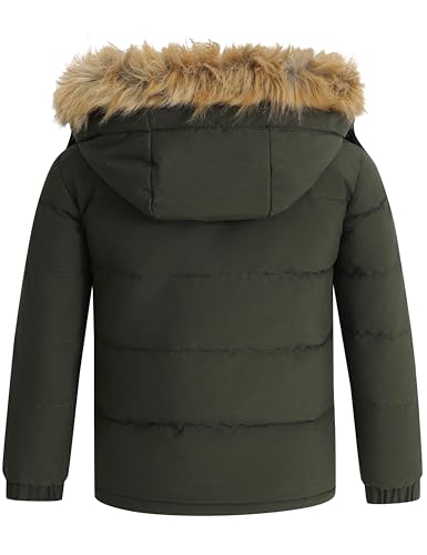 wantdo Boy's Winter Puffer Coats Thick Warm Snow Jacekets Detachable Hood | Removable Faux Fur, Fleece Lining, Windproof, Machine Washable - color: Army Green, size: 10-12