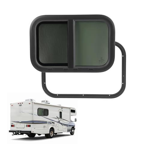 Wutist 21" W x 14" H RV Window Teardrop w/Trim Ring & Mesh Screen Tinted - size: 1Pcs