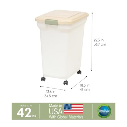 IRIS USA Dog Food Storage Container, Up to 40lbs, Almond/Pearl, Made in USA - color: Almond/Pearl, size: 40 lbs