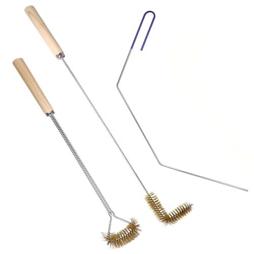 3 PCS Fryer Cleaning Tools with Deep Fryer Brass L-Shaped Brush, Deep Fryer Cleanout Rod, Long Handle Deep Basket Brush for Restaurants, Air Fryers, Deep Fat Fryers - color: 3pcs Brass Brush