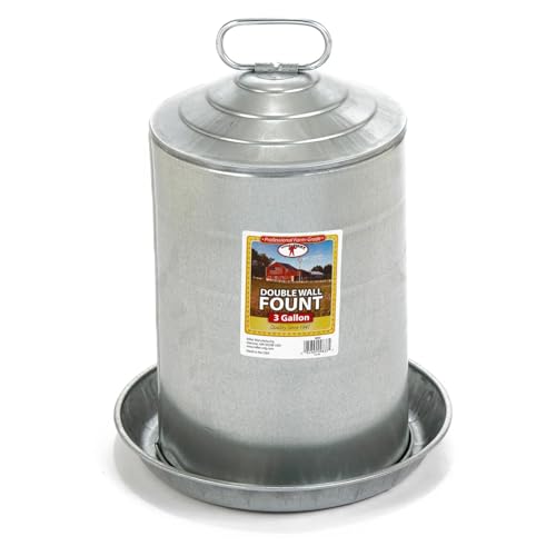 Little Giant® Double Wall Metal Poultry Fount | Poultry Waterer | Heavy Duty Galvanized Steel Waterer | Made in USA (Silver, 3 Gallon) - size: 3 Gallon