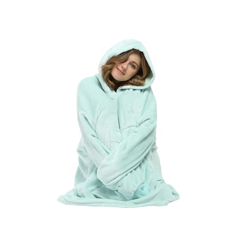Catalonia Oversized Blanket Hoodie, Wearable Fleece Blanket Sweatshirt - color: Aqua / Fleece