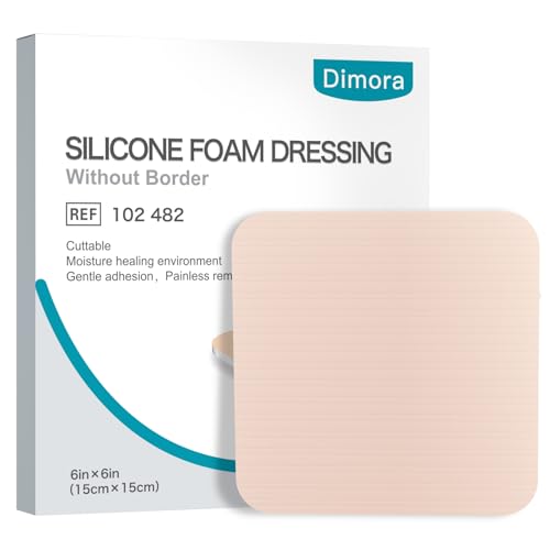 Dimora Silicone Foam Dressing Without Border - 6"x 6" Highly Absorbent Adhesive Bandages for Wounds Cuttable Pads for Wound Care 5 Pack - size: 6"x6"(5Packs)