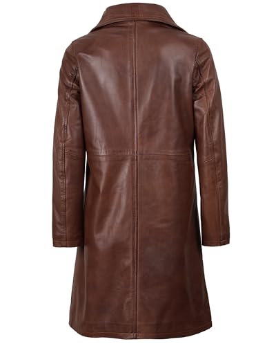 fjackets Lambskin Stylish Leather Car Coats for Womens - Real Long Leather Jacket Women Casual Leather Coat - color: Cognac Brown, size: X-Small