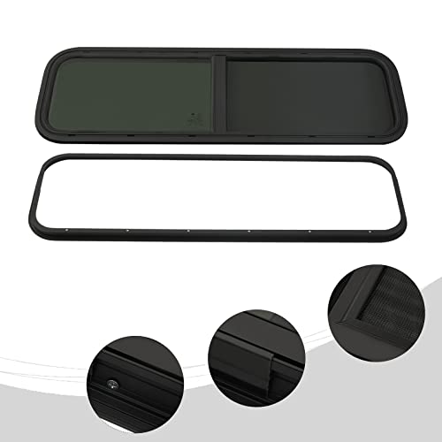 42" W x 12" H RV Window Horizontal RV Windows Privacy RV Replacement Window Stable Sliding Windows Black Universal Rectangular RV Windows With Trim Ring for Teardrop Cargo Horse Trailer Marine Camper - color: 42" W x 12" H