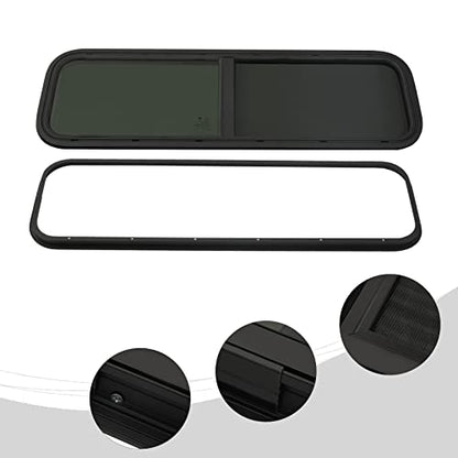42" W x 12" H RV Window Horizontal RV Windows Privacy RV Replacement Window Stable Sliding Windows Black Universal Rectangular RV Windows With Trim Ring for Teardrop Cargo Horse Trailer Marine Camper - color: 42" W x 12" H