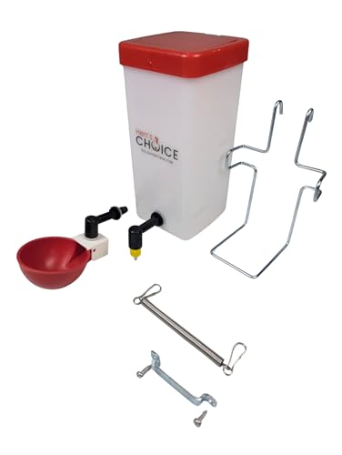 Hen's Choice™ 1L (32 oz) Drinker W/Cup, Nipple, & Wire Bracket for Poultry & Small Animals, Chick Waterer, Red - color: Red/White, size: 1 Liter