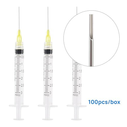 JMU 100pcs Dental Irrigation Syringes 3cc with 27G Blunt Dispensing Endodontic Irrigarion Needles, Luer Lock Design (Pack of 2) - size: 3ML 27G (Pack of 2)