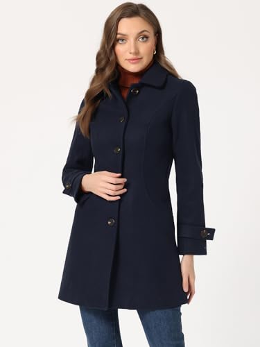 Allegra K Women's Winter Overcoat Peter Pan Collar Single Breasted Pea Coat - color: Navy Blue, size: X-Small