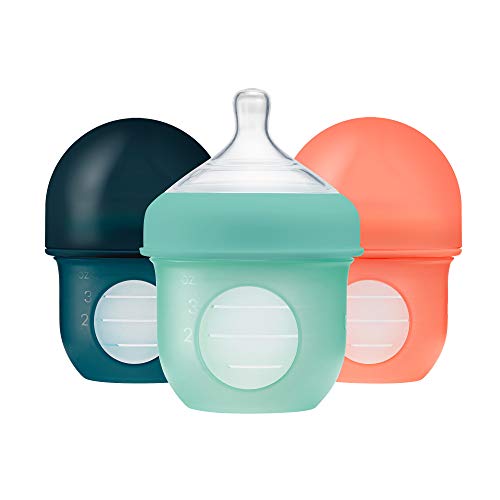 Boon Nursh Reusable Silicone Pouch Baby Bottles - Slow Flow Nipple - Silicone Baby Bottle Pouch and Nipple - Baby Feeding Essentials - Mint - 0-3 Months - 3 Count - 4 Ounce - color: Mint, size: 4 Ounce (3 Count)
