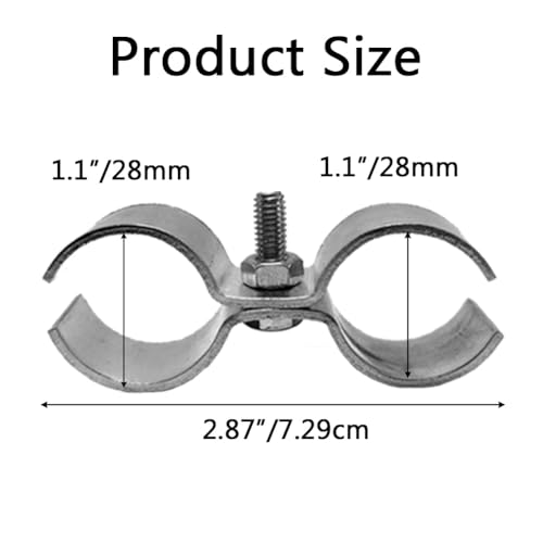 6 Set Double Pipe Clamp, Dog Kennel Clamps, Metal Fence Clips Parts, Stainless Steel Heavy Duty Chain Link Fence Panel Clamp for 28mm Round Pipe Panel Frame, Saddle Clamps with Bolts and Nuts - size: 28mm