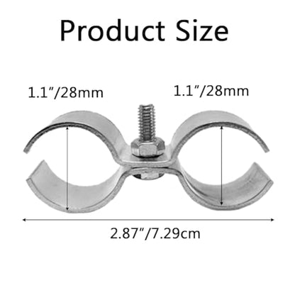 6 Set Double Pipe Clamp, Dog Kennel Clamps, Metal Fence Clips Parts, Stainless Steel Heavy Duty Chain Link Fence Panel Clamp for 28mm Round Pipe Panel Frame, Saddle Clamps with Bolts and Nuts - size: 28mm