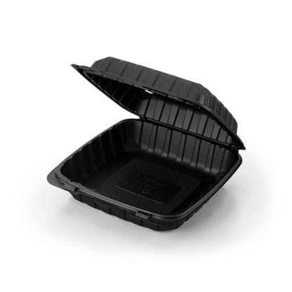 KARAT EARTH Clamshell Take Out Food Containers [9"x9" - 120 ct] To Go Containers | Microwavable, Freezer Safe, Soak-Resistant, Durable, Stackable | Vented for Hot/Cold Foods, Black