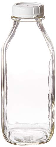 The Dairy Shoppe Heavy Glass Milk Bottle - Jug with Lid and a Silicone Pour Spout - Clear Milk Container for Fridge - Reusable Glass Milk Jug Dispenser - Made in USA (33.8 oz, 1 Pack) - size: 33.8 Ounces