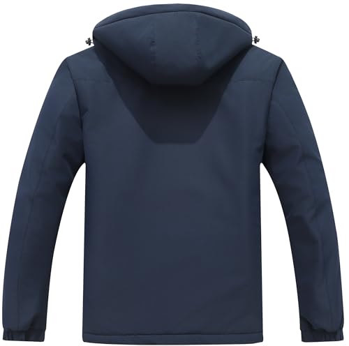 Men's Mountain Ski Jacket Winter Snow Coats Waterproof Warm Fleece Lining Jacket Parka with Hooded - color: Dark Blue, size: Medium