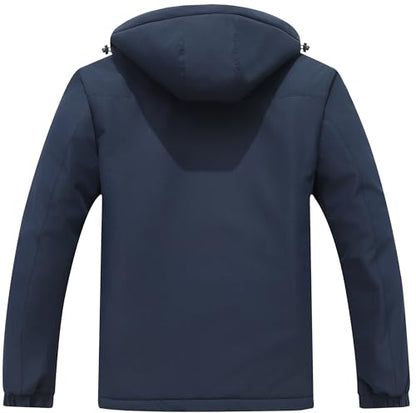 Men's Mountain Ski Jacket Winter Snow Coats Waterproof Warm Fleece Lining Jacket Parka with Hooded - color: Dark Blue, size: Small