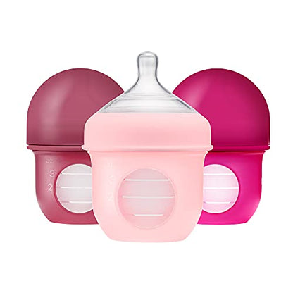Boon Nursh Bottles - Slow Flow - Silicone Baby Bottles Help Ease Colic Symptoms - Formula and Breast Milk Only Touch Platinum Food-Safe Silicone - Pink - 0-3 Months - 3 Count - 4 Ounce - color: Pink, size: 4 Ounce (3 Count)