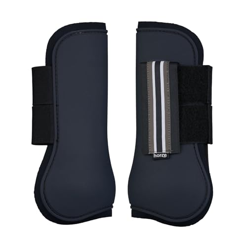 HORZE Adepto Open Front Tendon Boots | Durable Shell with Neoprene Lining - Dark Navy - Warmblood - color: Dark Navy, size: Warmblood