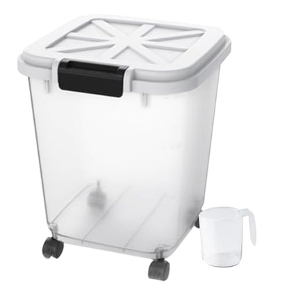 HANAMYA 40 LB Rice Storage Container with Measuring Cup, BPA free, For Rice | Grain | Pet Food | Flour, 1 count, Clear & Black