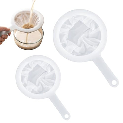 2pcs Mesh Fine Strainer, 200Mesh +400Mesh Ultra Kefir Sieve with Handle, Plastic Juice Yogurt Strainer, Fine Meshs Colander for Straining Cocktail, Nut Milk, Yogurt, Honey, Wine. Coffee, Kefir