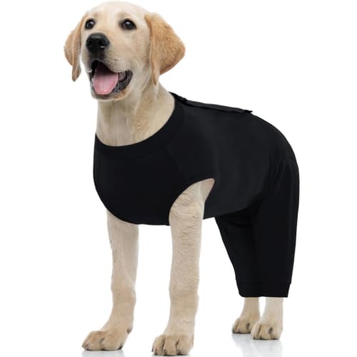 Kuoser Dog Recovery Suit with Anti Licking Rear Leg Sleeve, Black M - color: Black, size: Medium (Back Length: 34cm / 13.38")