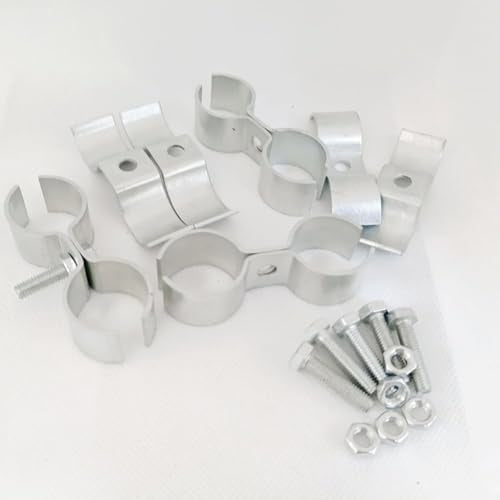 6 Set Double Pipe Clamp, Dog Kennel Clamps, Metal Fence Clips Parts, Stainless Steel Heavy Duty Chain Link Fence Panel Clamp for 28mm Round Pipe Panel Frame, Saddle Clamps with Bolts and Nuts - size: 28mm