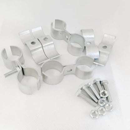 6 Set Double Pipe Clamp, Dog Kennel Clamps, Metal Fence Clips Parts, Stainless Steel Heavy Duty Chain Link Fence Panel Clamp for 28mm Round Pipe Panel Frame, Saddle Clamps with Bolts and Nuts - size: 28mm