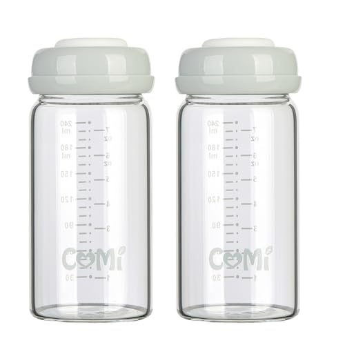 COMI Wide Neck Glass Breastmilk Collection n Storage Bottle, 8oz with Screw Ring Sealing Disk; Re-markable Sealing Disc. BPA Free, Fits Breast Pumps & Nipples (2 Gray Lids) - style: 240ml 2GRAY
